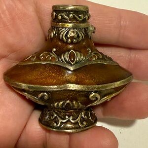 VINTAGE EGYPTIAN METAL ENAMELED PERFUME BOTTLE SZ 2.5”